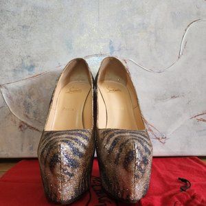 Christian Louboutin Gold Multi Color Daffodile Glitter Platform Pumps